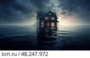 inundation house under water ai generated. Стоковое AI-изображение, AI-художник Vectorwin / Фотобанк Лори