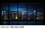 urban window light in dark room ai generated. Стоковое AI-изображение, AI-художник Vectorwin / Фотобанк Лори