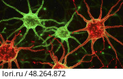 Neurons firing showing interconnected neural network communicating through synapses. Стоковое AI-изображение, AI-художник Юрий Поздников / Фотобанк Лори