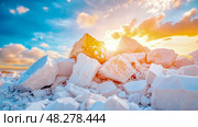 A Pile of White Stone Fragments under a Clear Sunny Sky. Стоковое AI-изображение, AI-художник Данила Большаков / Фотобанк Лори