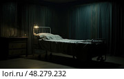 lighting empty bed medical dark ai generated. Стоковое AI-изображение, AI-художник Vectorwin / Фотобанк Лори