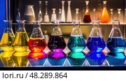 flask chemistry glassware ai generated. Стоковое AI-изображение, AI-художник Vectorwin / Фотобанк Лори