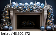 mantel holiday garland blue. Стоковое AI-изображение, AI-художник Vectorwin / Фотобанк Лори