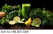 kiwi greens juice. Стоковое AI-изображение, AI-художник Vectorwin / Фотобанк Лори