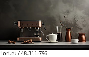 barista desk coffee ai generated. Стоковое AI-изображение, AI-художник Vectorwin / Фотобанк Лори
