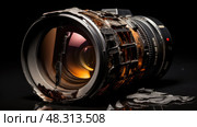 blackened camera fire ai generated. Стоковое AI-изображение, AI-художник Vectorwin / Фотобанк Лори