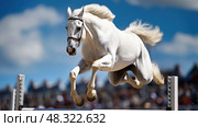 jumping white horses ai generated. Стоковое AI-изображение, AI-художник Vectorwin / Фотобанк Лори