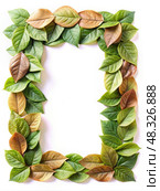 Letter Made of Leaves on White Background. Generative AI. Стоковое AI-изображение, AI-художник Roman Zavorotny / Фотобанк Лори