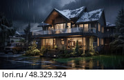 hail rain storm house ai generated. Стоковое AI-изображение, AI-художник Vectorwin / Фотобанк Лори