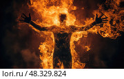 intense person on fire ai generated. Стоковое AI-изображение, AI-художник Vectorwin / Фотобанк Лори