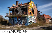 neglected run down house ai generated. Стоковое AI-изображение, AI-художник Vectorwin / Фотобанк Лори