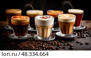 cappuccino types of coffee drinks ai generated. Стоковое AI-изображение, AI-художник Vectorwin / Фотобанк Лори