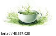 sm green tea line drawing ai generated. Стоковое AI-изображение, AI-художник Vectorwin / Фотобанк Лори