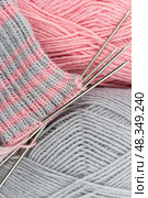 Skeins of thread and knitting closeup. Стоковое фото, фотограф Татьяна Васильева / Фотобанк Лори