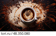 table spilt coffee ai generated. Стоковое AI-изображение, AI-художник Vectorwin / Фотобанк Лори