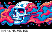 Psychedelic Skull Art, concept for Halloween, a vibrant and surreal depiction of mortality, ideal for poster, print, or digital art projects. Стоковое AI-изображение, AI-художник Данила Большаков / Фотобанк Лори