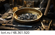 ning pan for gold ai generated. Стоковое AI-изображение, AI-художник Vectorwin / Фотобанк Лори