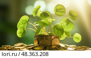 money coin plant ai generated. Стоковое AI-изображение, AI-художник Vectorwin / Фотобанк Лори
