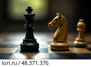 Шахматы на шахматной доске. игра, расставлены фигуры. Стоковое AI-изображение, AI-художник Котова / Фотобанк Лори