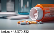 prescription white pill bottle ai generated. Стоковое AI-изображение, AI-художник Vectorwin / Фотобанк Лори