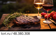sear bbq and wine ai generated. Стоковое AI-изображение, AI-художник Vectorwin / Фотобанк Лори