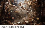 chaos falling books ai generated. Стоковое AI-изображение, AI-художник Vectorwin / Фотобанк Лори