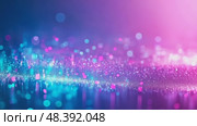 Bright, colorful lights create an enchanting atmosphere filled with shimmering particles, blending shades of blue and pink. Стоковое AI-видео, аниматор Данила Большаков / Фотобанк Лори