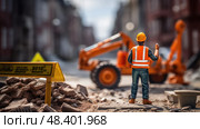 construction road worker holding sign ai generated. Стоковое AI-изображение, AI-художник Vectorwin / Фотобанк Лори