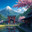 Serene Japanese village scene featuring blooming sakura. Стоковое AI-изображение, AI-художник Андрей Ка / Фотобанк Лори