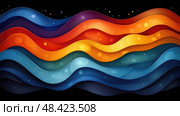 Curved waves in bright colors undulate across a black background, creating a dynamic and visually striking abstract design. Стоковое AI-изображение, AI-художник Данила Большаков / Фотобанк Лори