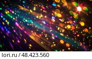 Blurred Rainbow Refraction Overlay Prism Light Effects with Holographic Flares & Disco Ball Textures. Световые эффекты с размытой радужной рефракцией и наложением призмы с голографическими бликами и текстурами диско-шаров. Стоковое AI-изображение, AI-художник Katsiaryna Repich / Фотобанк Лори