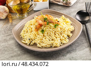 Italian pasta Orzo with prawn. Стоковое фото, фотограф Андрей Старостин / Фотобанк Лори