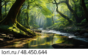 serene tree and creek ai generated. Стоковое AI-изображение, AI-художник Vectorwin / Фотобанк Лори