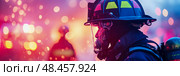 Emergency Service Hero: Courage in the Blaze. Стоковое AI-изображение, AI-художник Данила Большаков / Фотобанк Лори