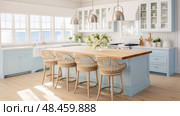 beachy island kitchen ai generated. Стоковое AI-изображение, AI-художник Vectorwin / Фотобанк Лори