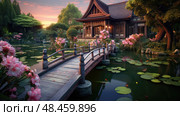 serene house on water ai generated. Стоковое AI-изображение, AI-художник Vectorwin / Фотобанк Лори