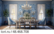 wallpaper house interior blue ai generated. Стоковое AI-изображение, AI-художник Vectorwin / Фотобанк Лори