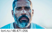 Resolute Gaze: Close-Up Portrait of a Mature Man with a Focused Expression. Стоковое AI-изображение, AI-художник Данила Большаков / Фотобанк Лори