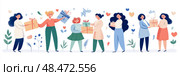Festive Gift Giving: Joyful Women Sharing Presents. Стоковое AI-изображение, AI-художник Данила Большаков / Фотобанк Лори