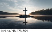 reflecti cross on the water ai generated. Стоковое AI-изображение, AI-художник Vectorwin / Фотобанк Лори