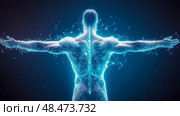 Human Anatomy Connectivity: Artistic exploration of the nervous system and skeletal structure, glowing in blue as an abstract network visualization. Стоковое AI-изображение, AI-художник Данила Большаков / Фотобанк Лори