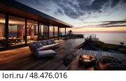 oceanfront deck house ai generated. Стоковое AI-изображение, AI-художник Vectorwin / Фотобанк Лори