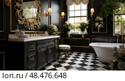 checkerboard black bathroom ai generated. Стоковое AI-изображение, AI-художник Vectorwin / Фотобанк Лори