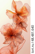 Ethereal orange flowers on soft gradient backdrop, delicate translucence. Стоковое AI-изображение, AI-художник Данила Большаков / Фотобанк Лори
