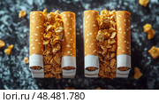 Smoking Illusion: Cigarette Shaped Structures Filled with Flakes, A Commentary on Misleading Appearances. Стоковое AI-изображение, AI-художник Данила Большаков / Фотобанк Лори
