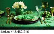 tablecloth green background holiday ai generated. Стоковое AI-изображение, AI-художник Vectorwin / Фотобанк Лори