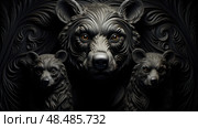 wildlife black bear family ai generated. Стоковое AI-изображение, AI-художник Vectorwin / Фотобанк Лори