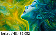Dreamy Reverie: Ethereal Woman in a Flowing World of Color, A Spiritual Portrait. Стоковое AI-изображение, AI-художник Данила Большаков / Фотобанк Лори