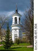Bell tower of the St. Sophia (Ascension) Cathedral in the city of Pushkin (Tsarskoe Selo), St. Petersburg, Russia. Former temple of the Life Hussar Regiment. Architect Cameron. Стоковое фото, фотограф Михаил Аккуратoв / Фотобанк Лори