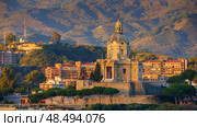 MESSINA, ITALY - NOVEMBER 06, 2018 - Panoramic view of the city and the Temple Christ the King in Sicily. Стоковое фото, фотограф Сергей Богомяко / Фотобанк Лори